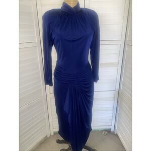 VINTAGE CASADEI 1980s Blue Draped Open Back Long Sleeve Dress Sz Large